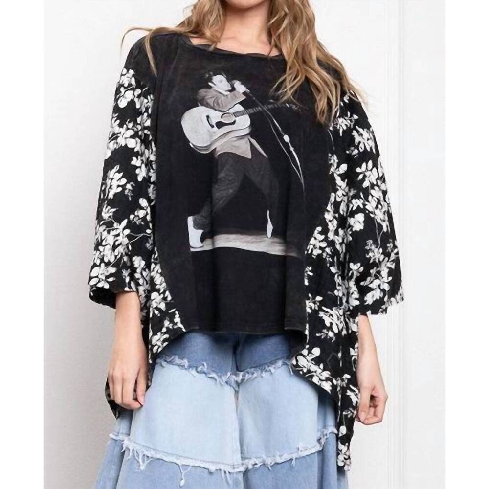 NEW BLUE VELVET kantha poncho top in elvis print